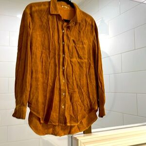 EUC Brown suede-look L/S top Sz M